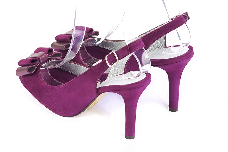 Mulberry purple women's slingback sandals. Round toe. High slim heel. Rear view - Florence KOOIJMAN